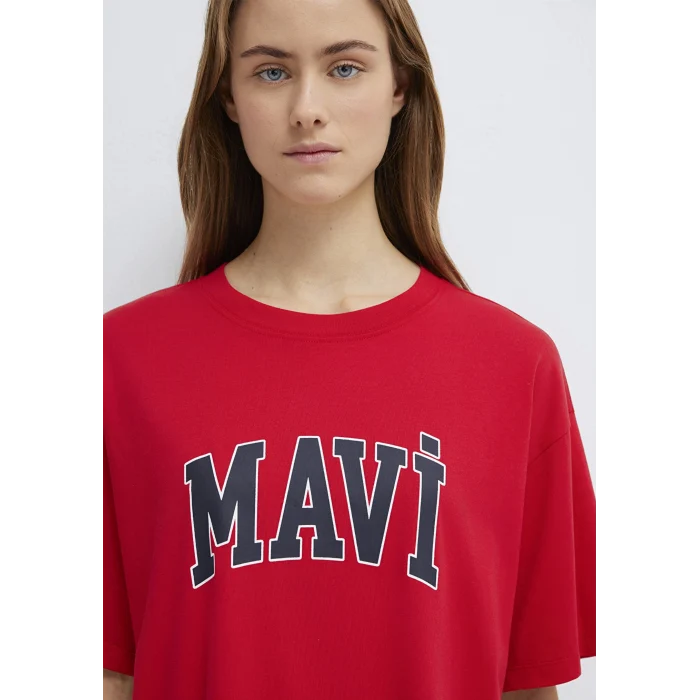 Mavi 1600843-82054 Mavi Logo Baskılı Kırmızı Tişört