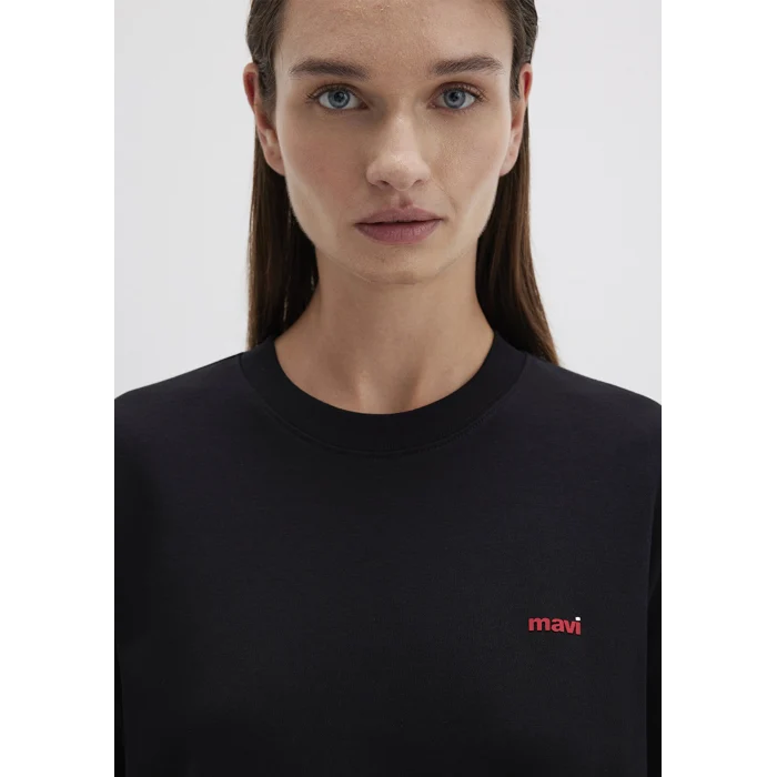 Mavi 1612122-900 Mini Mavi Logo Baskılı İnterlok Siyah Basic Tişört