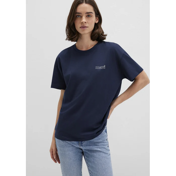 Mavi 1611309-70490 Mavi Logo Baskılı Lacivert Tişört