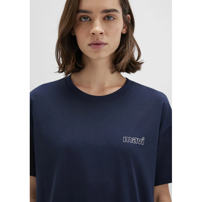 Mavi 1611309-70490 Mavi Logo Baskılı Lacivert Tişört
