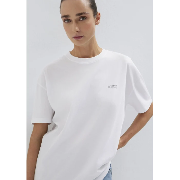 Mavi 1611309-620 Mavi Logo Baskılı Beyaz Tişört