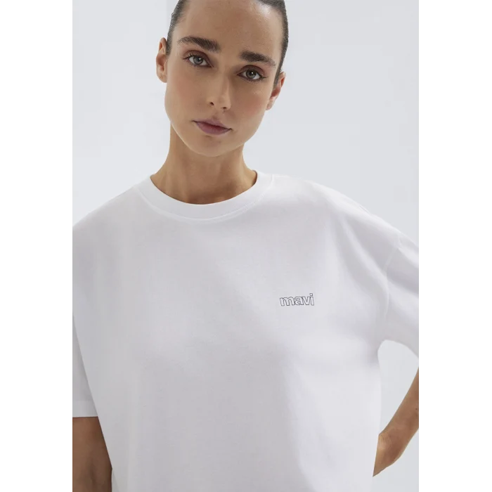 Mavi 1611309-620 Mavi Logo Baskılı Beyaz Tişört