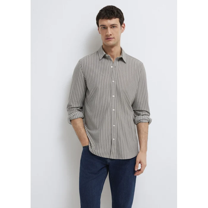 Mavi 0211404-91582 Çizgili Gri Gömlek
