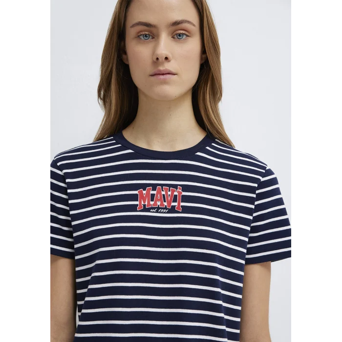 Mavi 1613562-88030 Mavi Logo Baskılı Lacivert Tişört