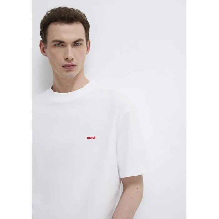 Mavi 0612216-620 Mavi Logo Baskılı Beyaz Basic Tişört