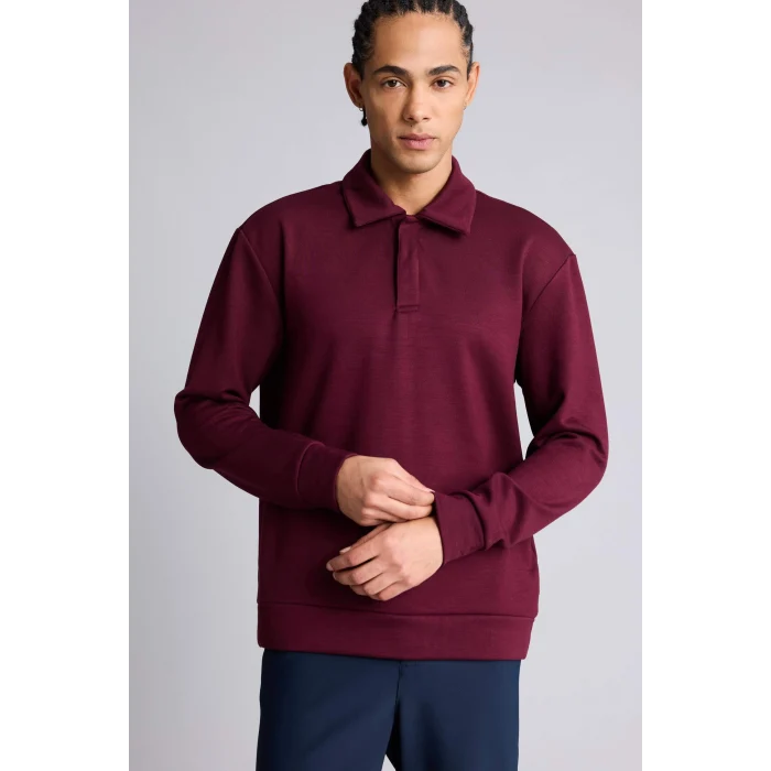 Defacto G3596AXBR34 Bordo Standart Fit Polo Yaka Modal Sporcu Sweatshirt