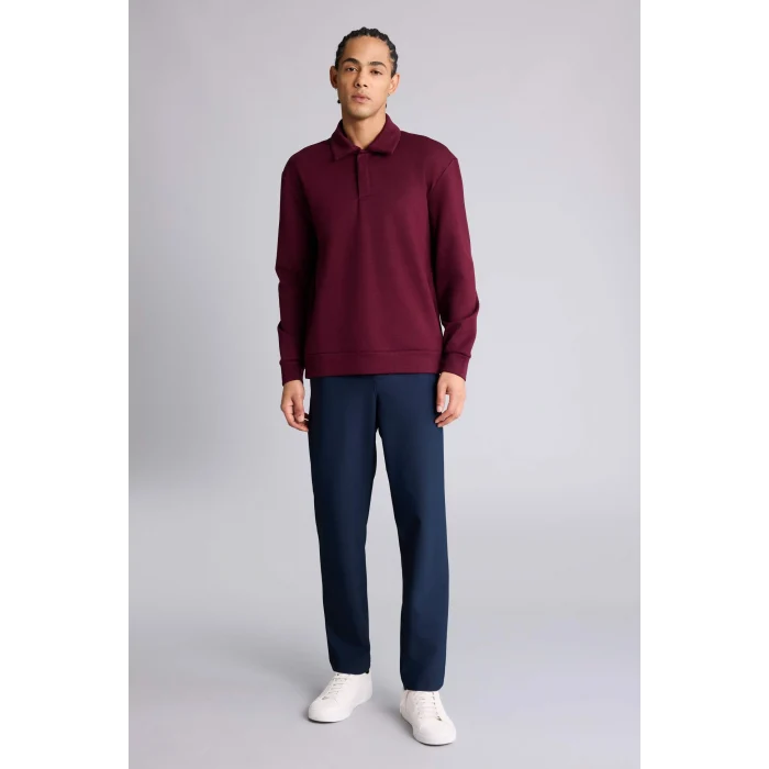 Defacto G3596AXBR34 Bordo Standart Fit Polo Yaka Modal Sporcu Sweatshirt