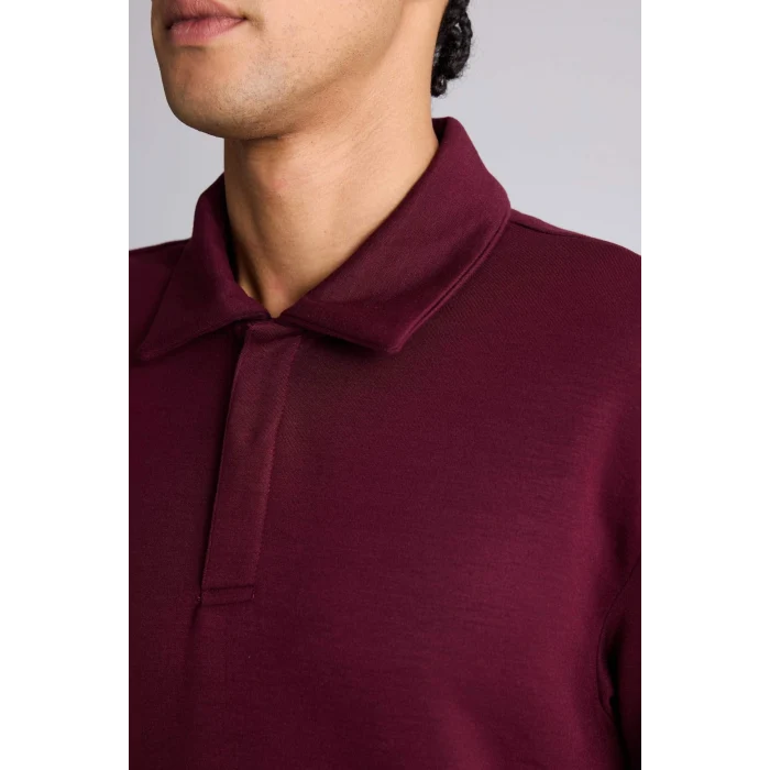 Defacto G3596AXBR34 Bordo Standart Fit Polo Yaka Modal Sporcu Sweatshirt