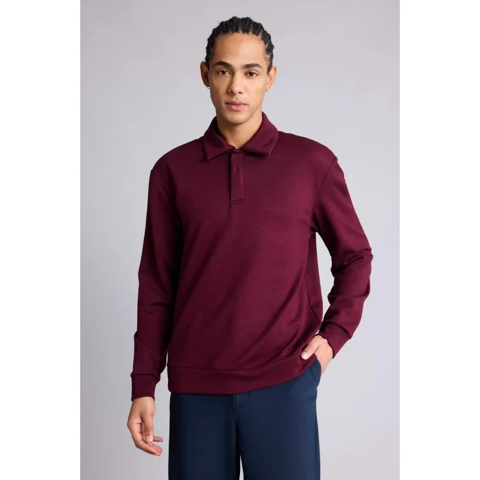 Defacto G3596AXBR34 Bordo Standart Fit Polo Yaka Modal Sporcu Sweatshirt