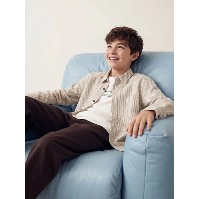 LCW Kids Kahverengi Çizgili Erkek Çocuk Gömlek