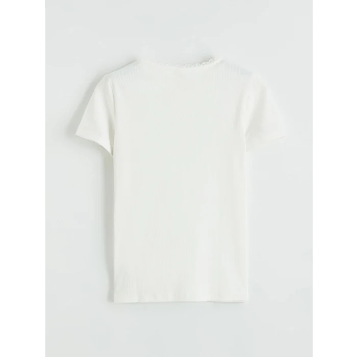 LCW Kids Ekru Bisiklet Yaka Baskılı Kız Çocuk Tişört