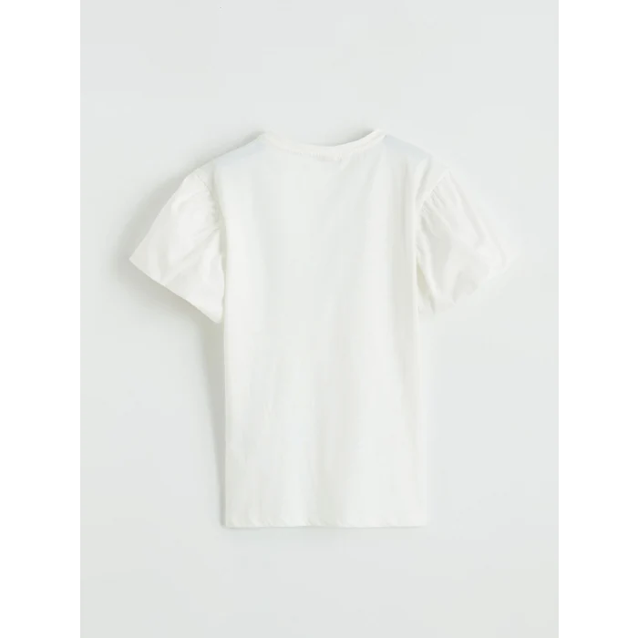 LCW Kids Ekru Bisiklet Yaka Taşlı Kız Çocuk Tişört