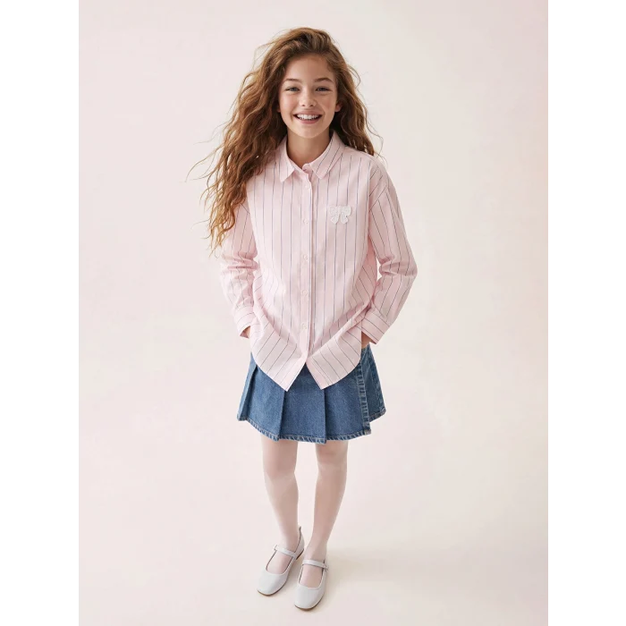 LCW Kids Pembe Çizgili Kız Çocuk Gömlek