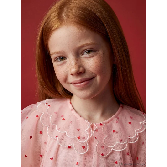 LCW Kids Pembe Bebe Yaka Kalp Nakışlı Kız Çocuk Prenses Elbise