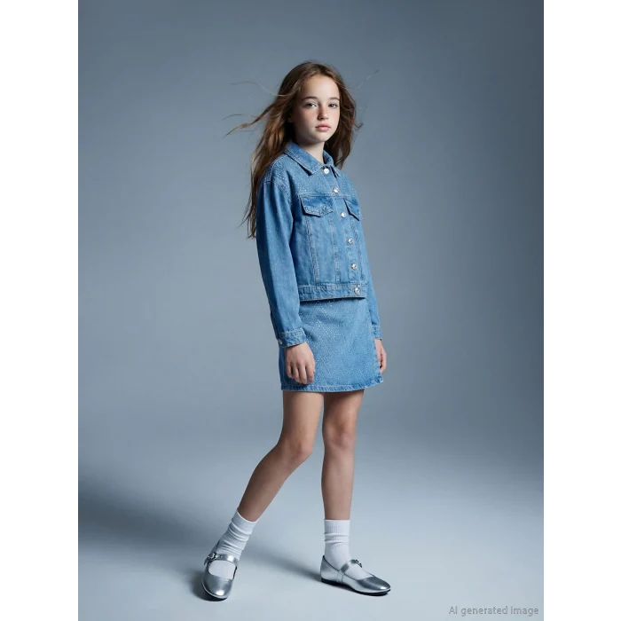 LCW Kids İndigo Taşlı Kız Çocuk Jean Şort Etek