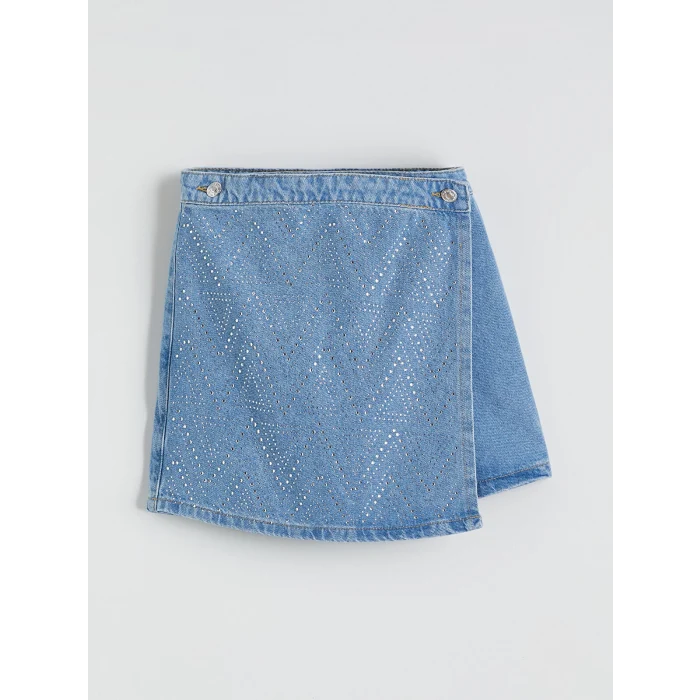 LCW Kids İndigo Taşlı Kız Çocuk Jean Şort Etek