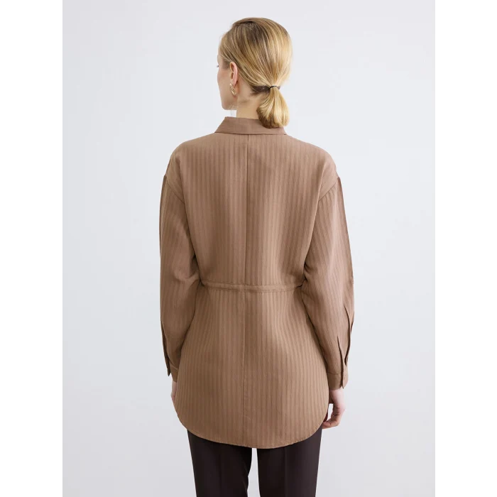 LCW STUDIO Kahverengi Beli Bağcıklı Çizgili Kadın Gömlek Tunik