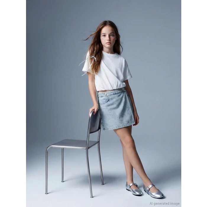 LCW Kids Mavi Taşlı Kız Çocuk Jean Şort Etek