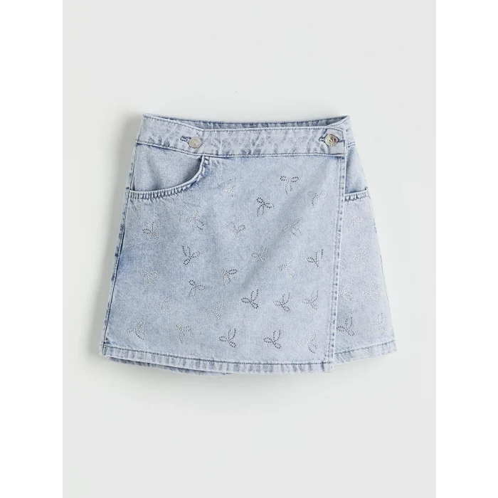 LCW Kids Mavi Taşlı Kız Çocuk Jean Şort Etek