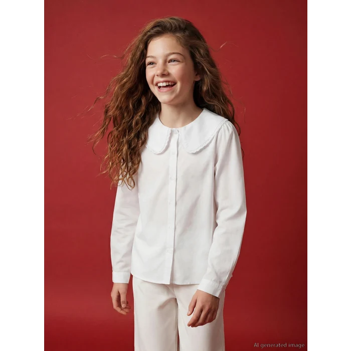 LCW Kids Beyaz Bebe Yaka Kız Çocuk Gömlek