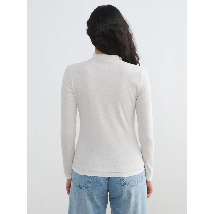 LCW Modest Bej Dik Yaka Fırfırlı Kadın Body