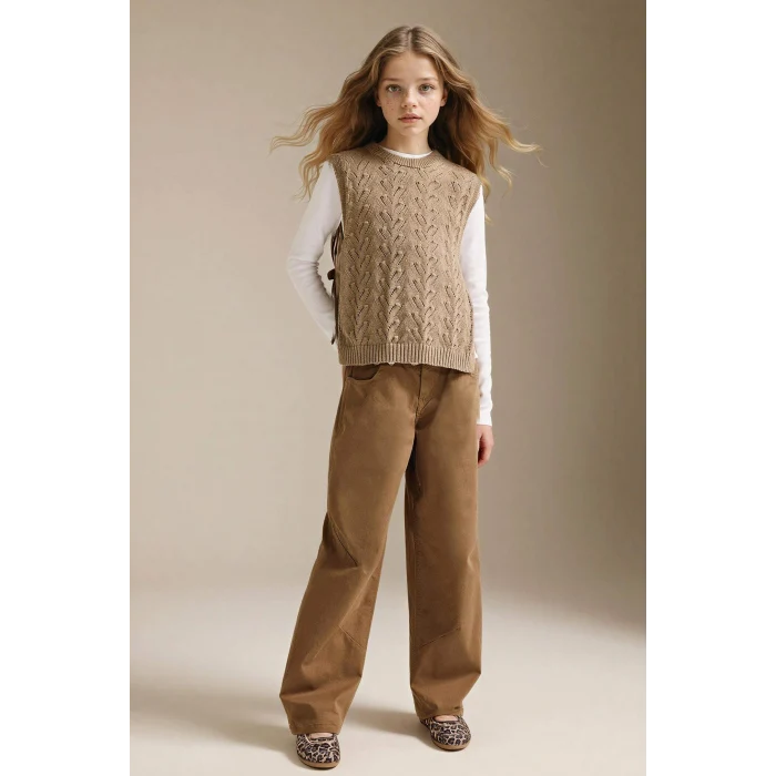 Defacto G7732A8BG150 Bej Baggy Fıt Gabardin Pantolon Kız Çocuk