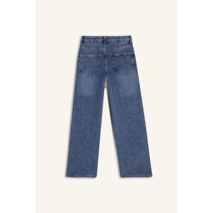 Defacto G7740A8NM34 Mavi Straıght Wıde Çiçek Baskılı Jean Pantolon Kız Çocuk