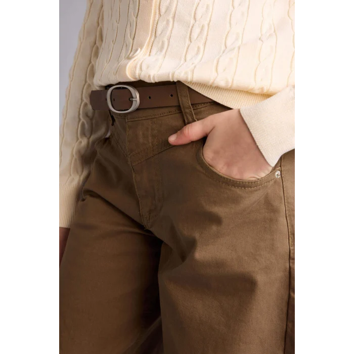 Defacto G7732A8BG150 Bej Baggy Fıt Gabardin Pantolon Kız Çocuk