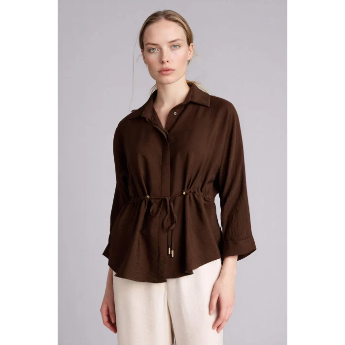 Defacto G3269AXBN539 Kahve Relax Fıt Gömlek Yaka Uzun Kollu Gömlek