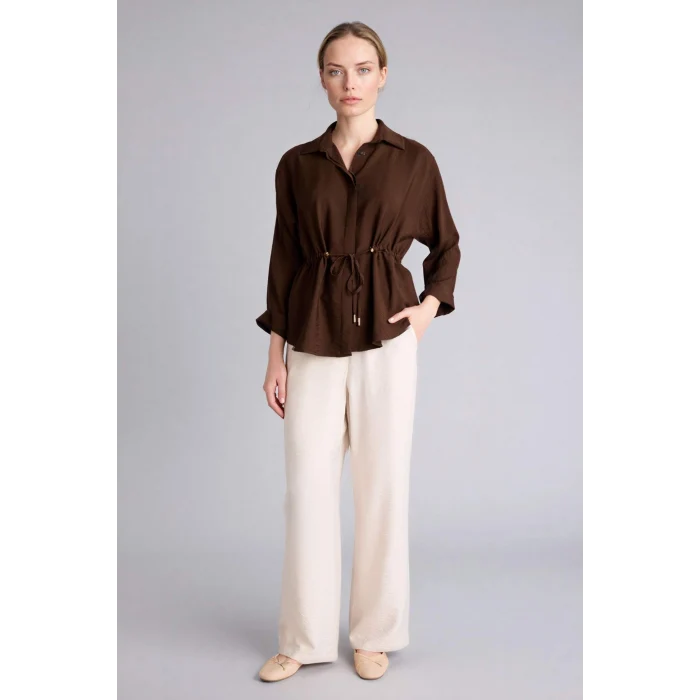 Defacto G3269AXBN539 Kahve Relax Fıt Gömlek Yaka Uzun Kollu Gömlek