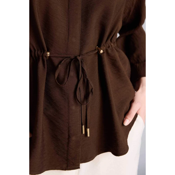 Defacto G3269AXBN539 Kahve Relax Fıt Gömlek Yaka Uzun Kollu Gömlek