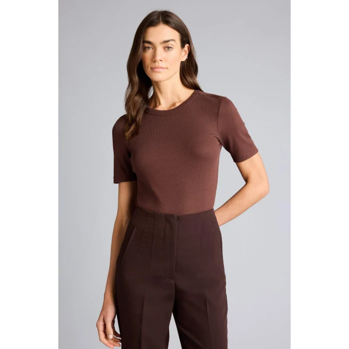 Defacto G8490AXBN320 Kahve Slım Fıt Basıc Fitilli Kaşkorse Tişört