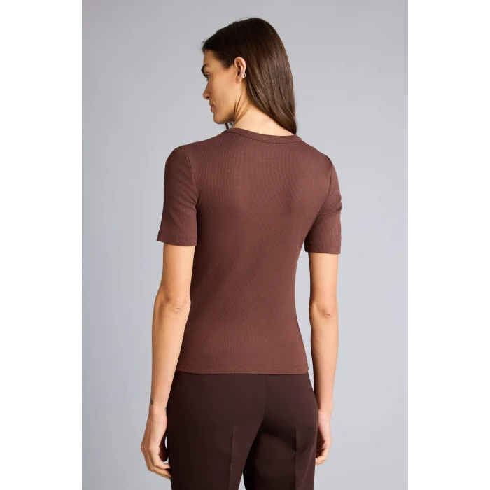 Defacto G8490AXBN320 Kahve Slım Fıt Basıc Fitilli Kaşkorse Tişört