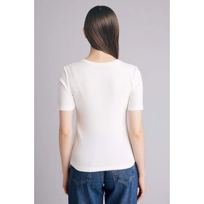 Defacto G8490AXER105 Ekru Slım Fıt Basıc Fitilli Kaşkorse Tişört