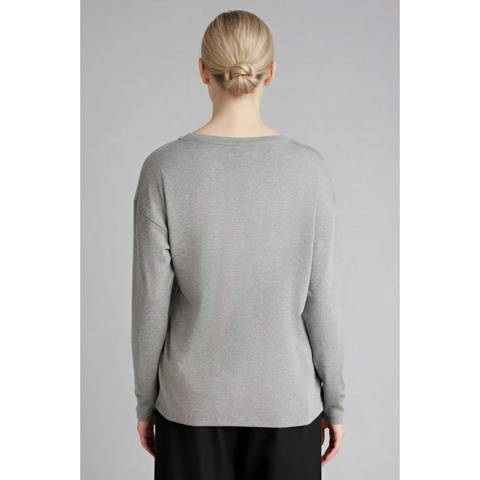 Defacto H1203AXAR53 Antrasit Relax Fıt Bisiklet Yaka Taş Baskılı Uzun Kollu Tişört