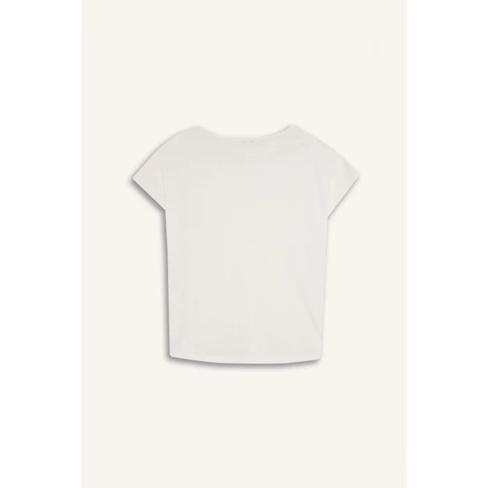 Defacto G3285AXWT32 Beyaz Kayık Yaka Taş Baskılı Kısa Kollu Tişört