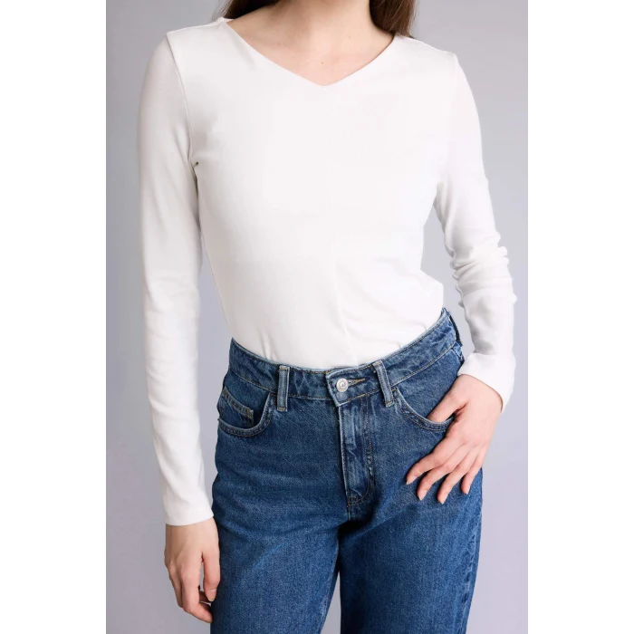 Defacto G9521AXER105 Ekru Slım Fıt Basıc Modal Tişört