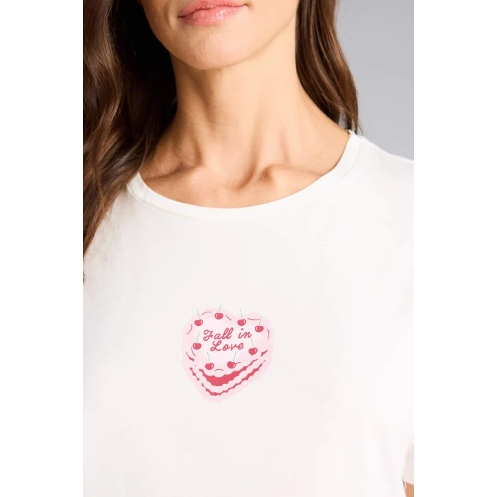 Defacto G1674AXPN149 Pembe Pijama Takımı Regular Fit Baskılı Kısa Kollu Üst Desenli Uzun Alt