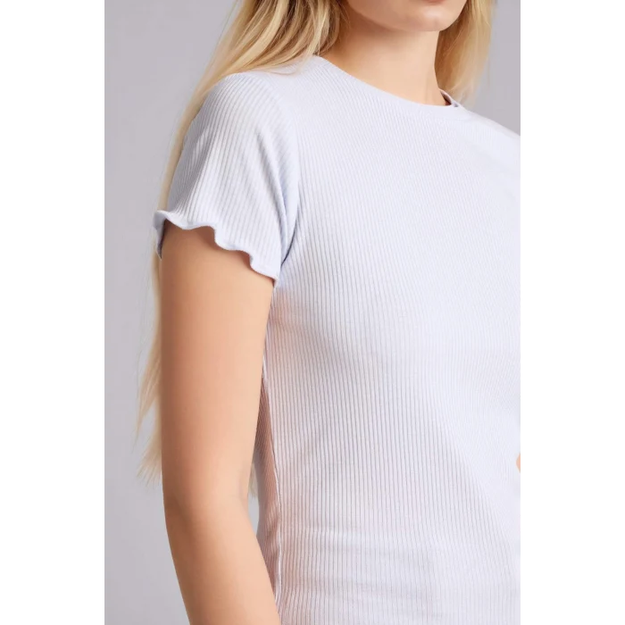 Defacto K7064AZBE216 Mavi Fıtted Bisiklet Yaka Fitilli Kaşkorse Kısa Kollu Tişört