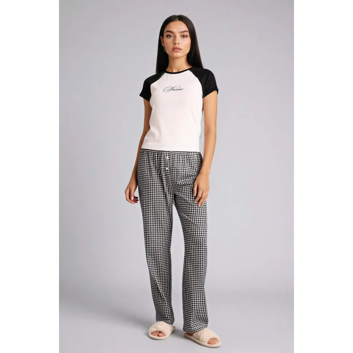 Defacto G8522AXBK81 Siyah Pijama Takımı Üst Kareli Alt