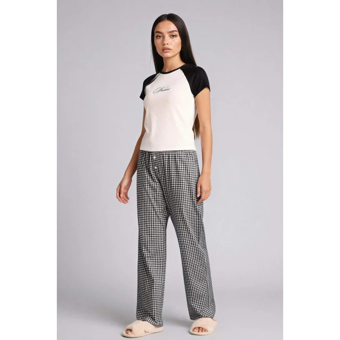 Defacto G8522AXBK81 Siyah Pijama Takımı Üst Kareli Alt