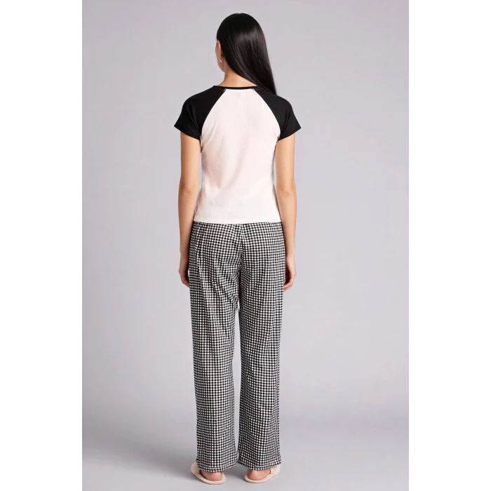 Defacto G8522AXBK81 Siyah Pijama Takımı Üst Kareli Alt