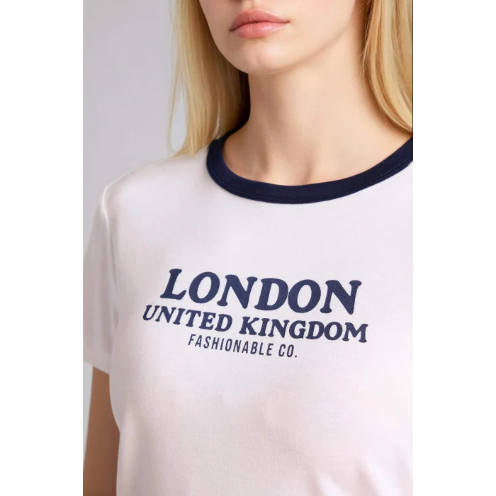 Defacto H1401AXWT34 Beyaz Regular Fıt Baskılı Ribana Tişört