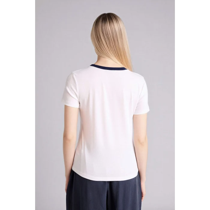 Defacto H1401AXWT34 Beyaz Regular Fıt Baskılı Ribana Tişört