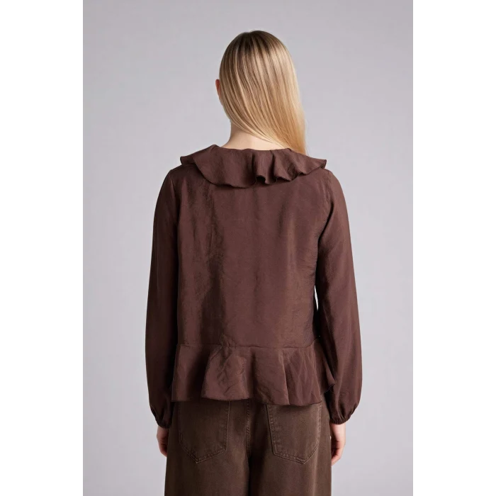 Defacto G1971AXBN267 Kahve Regular Fıt V Yaka Modal Uzun Kollu Bluz