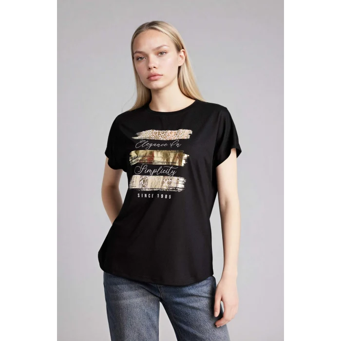 Defacto H1393AXBK81 Siyah Relax Fıt Baskılı Tişört