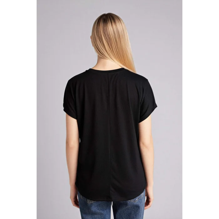 Defacto H1393AXBK81 Siyah Relax Fıt Baskılı Tişört