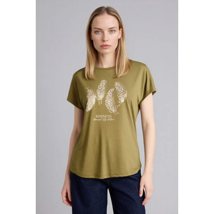 Defacto G9261AXKH21 Haki Baskılı Kısa Kollu Tişört