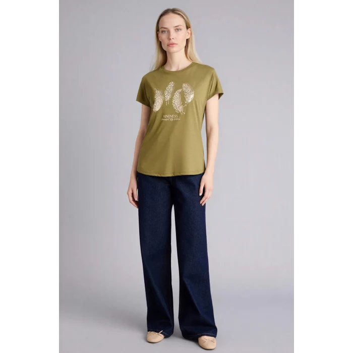 Defacto G9261AXKH21 Haki Baskılı Kısa Kollu Tişört