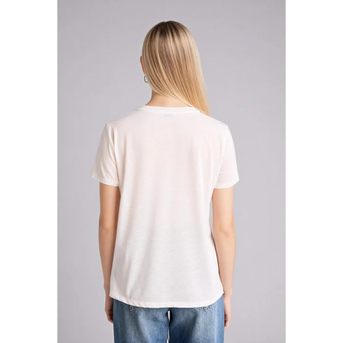 Defacto H1394AXER105 Ekru Regular Fıt Bisiklet Yaka Çiçekli Kısa Kollu Tişört